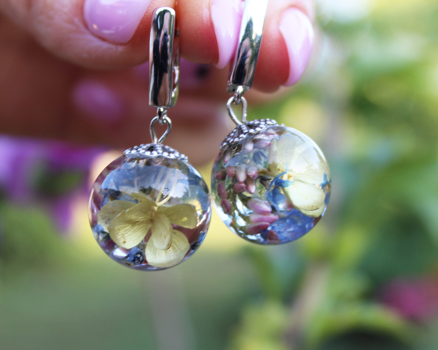 Silver hydrangea earrings