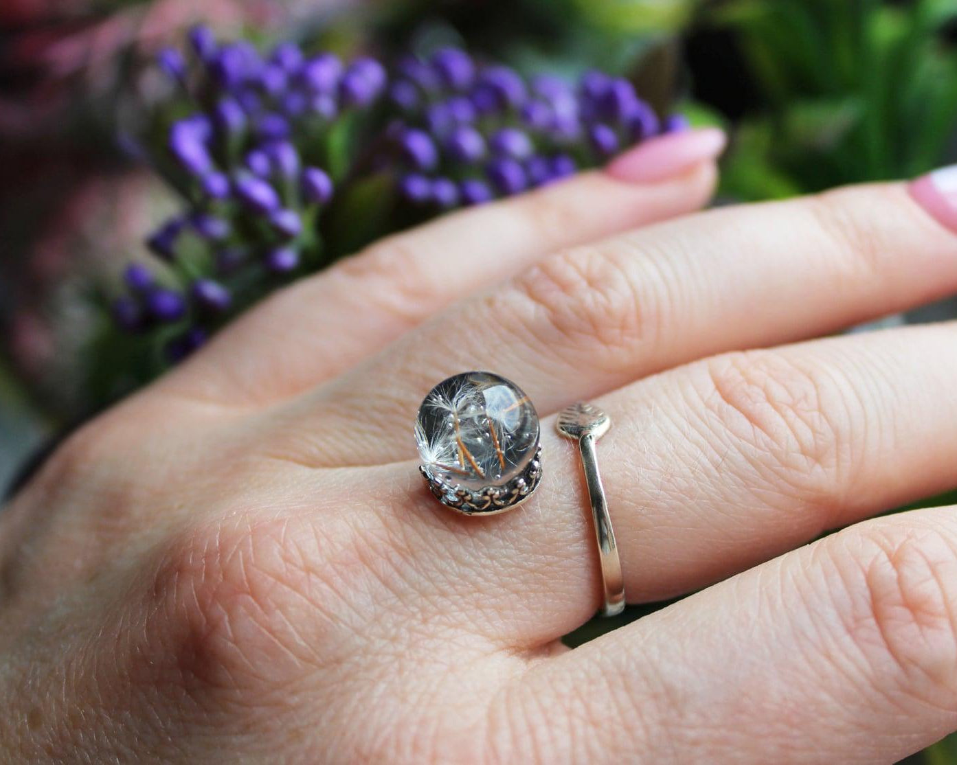 Sterling Silver Ring with Dandelion Seeds