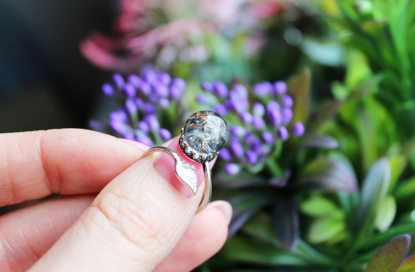 Sterling Silver Ring with Dandelion Seeds