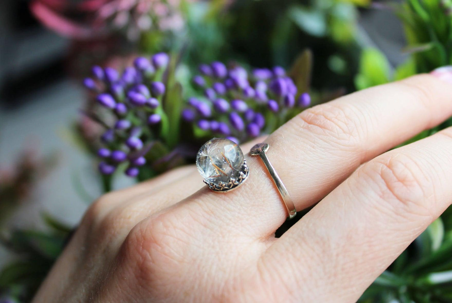 Sterling Silver Ring with Dandelion Seeds
