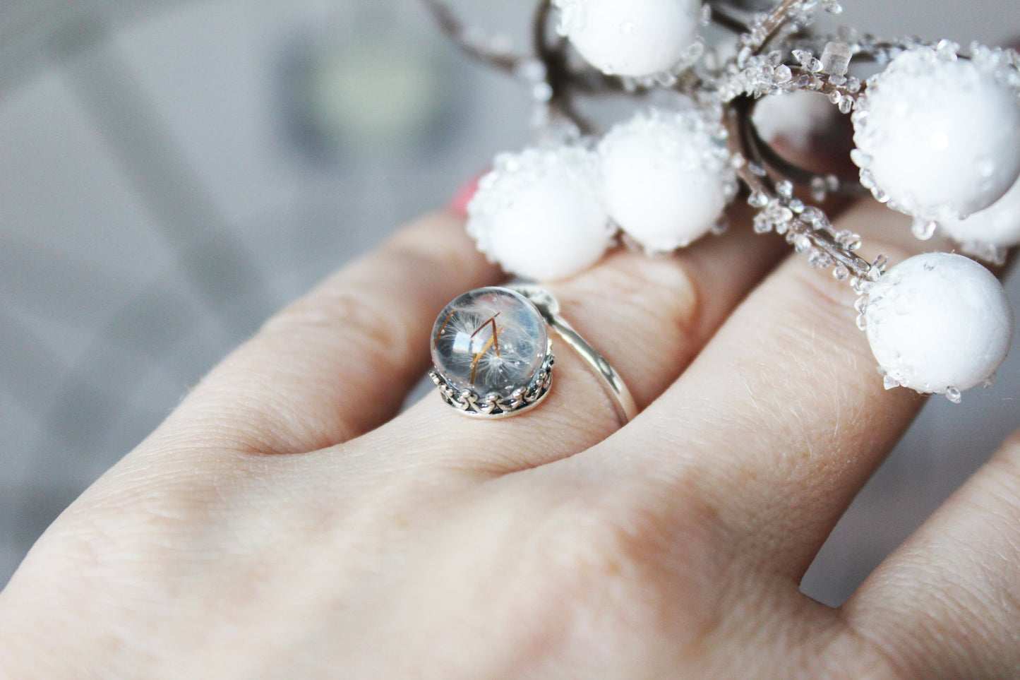 Sterling Silver Ring with Dandelion Seeds