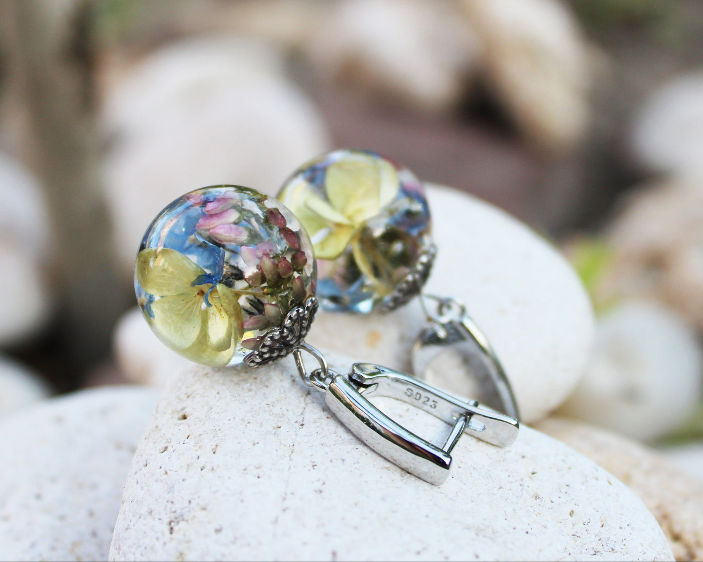 Silver hydrangea earrings