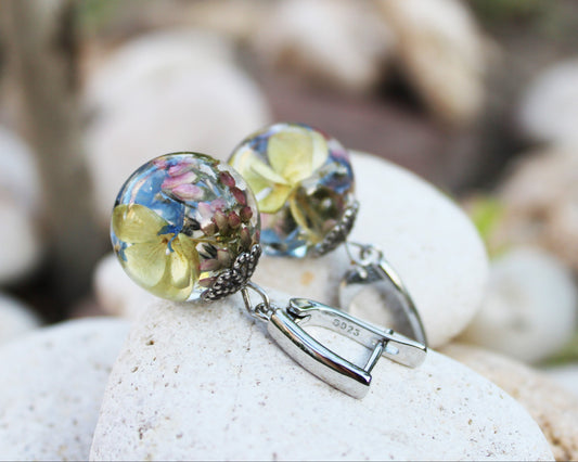 Silver hydrangea earrings