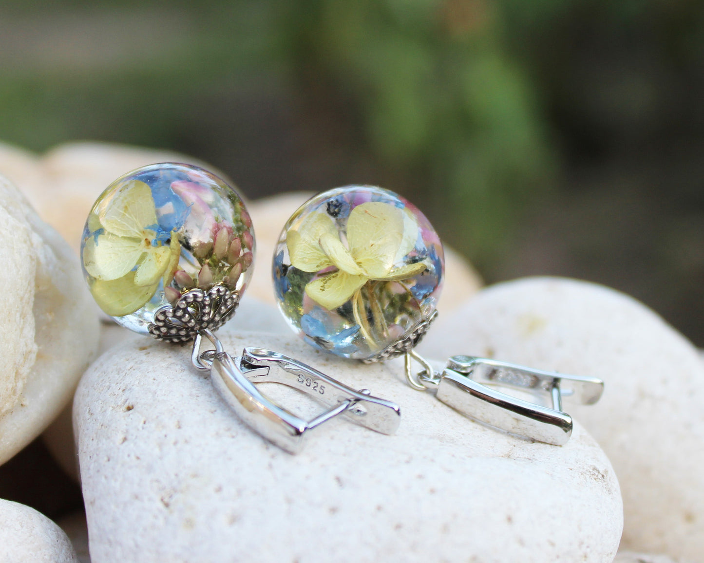 Silver hydrangea earrings