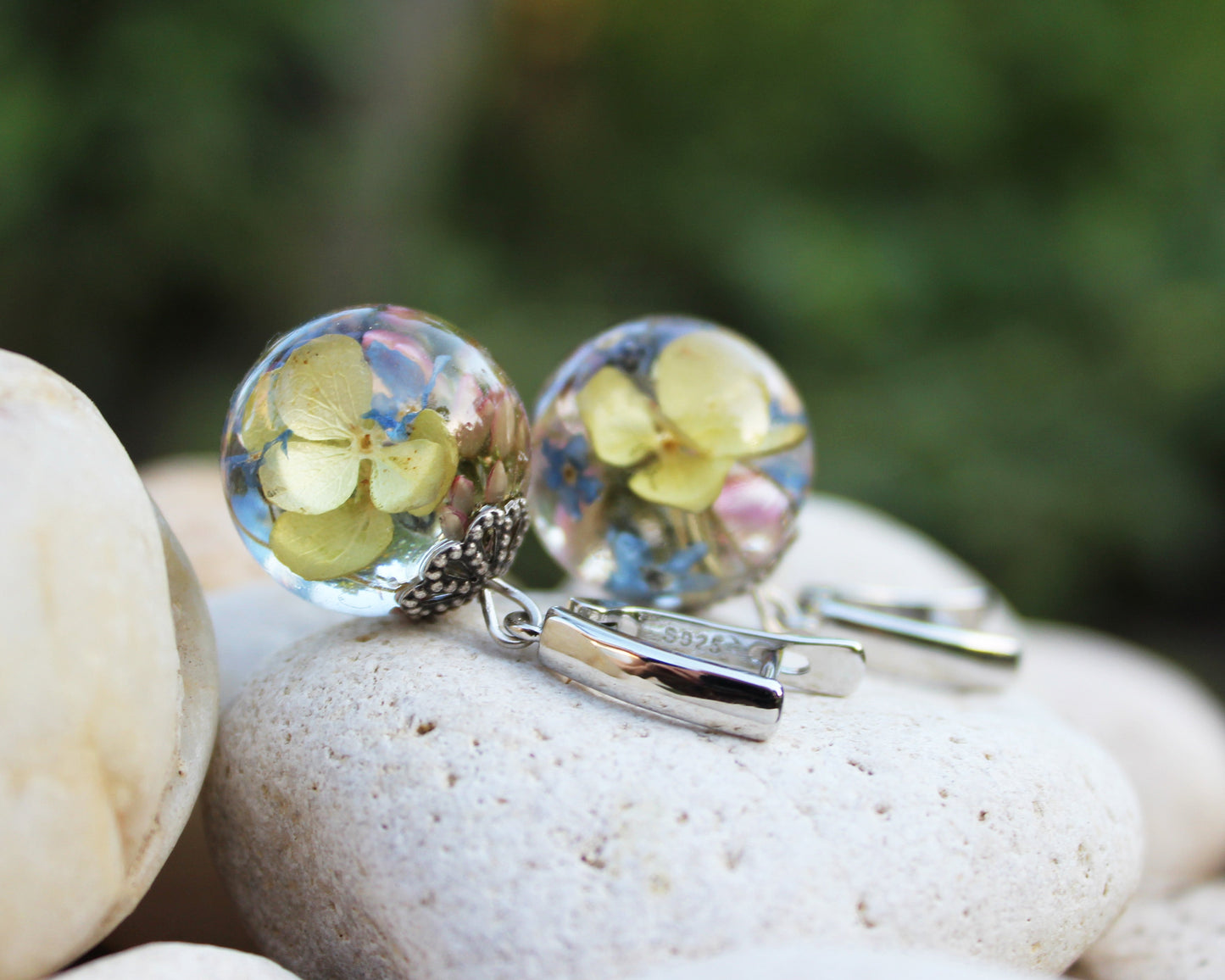 Silver hydrangea earrings