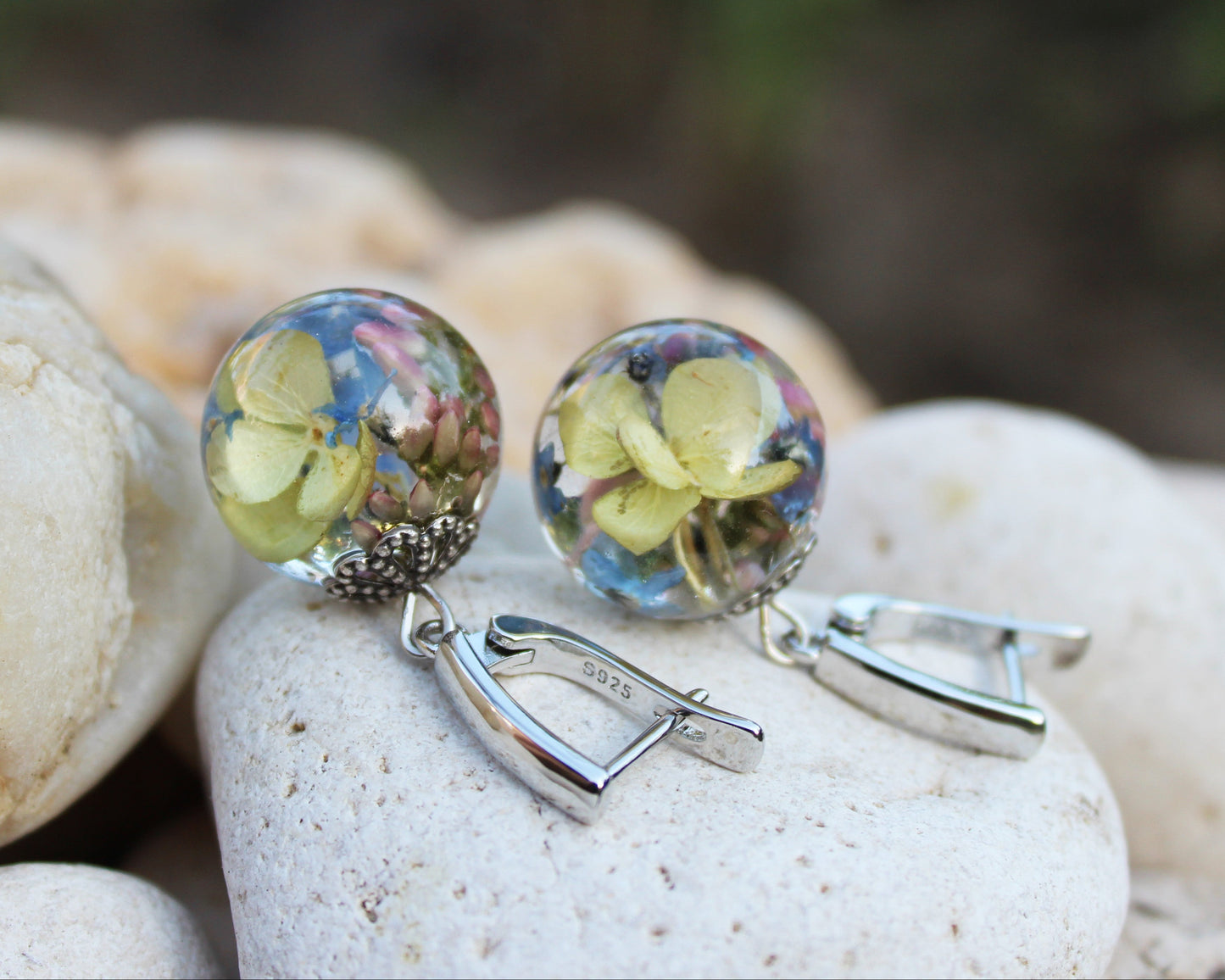 Silver hydrangea earrings