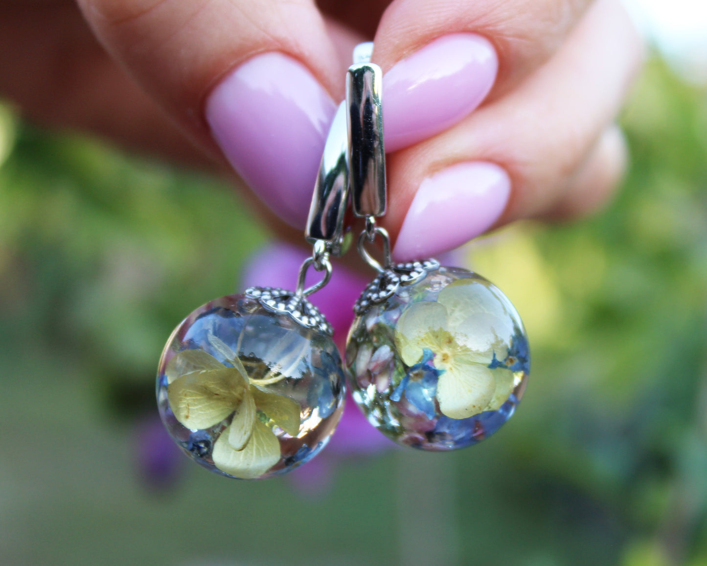 Silver hydrangea earrings